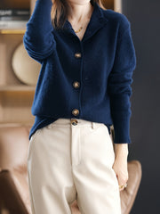 2026 New Retro Women'S 100% Cashmere Solid Color Stand Collar Cardigan, Casual Loose Fit Outerwear for Office Commute & Business Casual Outfit