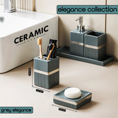 Ceramic Haven Elegance Collection | Set of 5 Luxury Bathroom Accessories | Soap Dispenser, Toothbrush Holder, Multipurpose Holder, Tumbler, Vanity Tray | Stylish Décor & Organizer