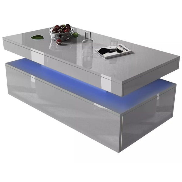 Modern High Gloss LED Coffee Table with 2 Drawers & Storage Shelf – Living Room Centre Table