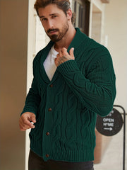 Men'S Solid Cable Knit Cardigan Fall Winter Button-Up Knit Coat