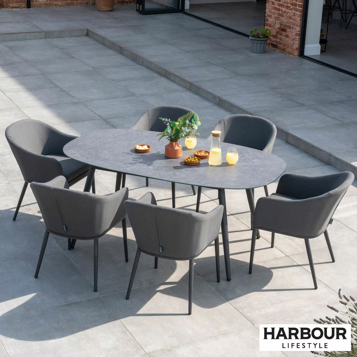 Harbour Lifestyle Luna 7 Piece Oval Ceramic Dining Set in Grey