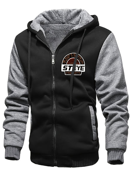 Men'S Cozy Fleece Hoodie, Stylish Color-Blocked Jacket for Autumn And Winter