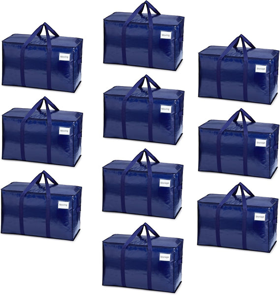 VENO 8 Pack Extra Large Moving Storage Bags with Zips, Heavy-Duty Organizer Tote, Moving Box Alternative, Packing Supply, Clothes Storage Bin, Tag Pocket for Label, Water-Resistant (Clear, 8 Pack)