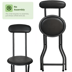 Black Folding Bar Stool Padded High Back Chair Stools For Breakfast Bars Kitchens Foldable Seat Non Slip Feet Durable Frame Lightweight Easy to Fold Ready to Use