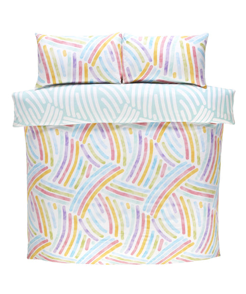 Dreambow Duvet Cover Set – King & Double Sizes | Colourful Rainbow Stripe Bedding in Pastel & Bright Tones | Soft & Durable 180 Thread Count Microfibre – Easy-Care Quilt Cover with Matching Pillowcases | Fun Modern Bedroom Décor | Machine Washable | UK Br