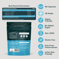 Magnesium Glycinate 3-In-1 Complex - 1800Mg Supplements as Bisglycinate, Citrate & Malate 90 Vegan Capsules, Triple High Absorption 384Mg Elemental, UK Made