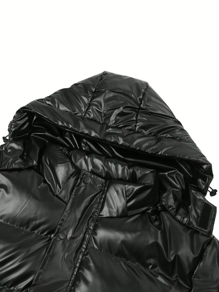 [Pearson OBM] Men'S Shiny Stamp Detachable Hood Long Sleeve Warm Coat Jacket