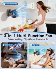KIMMOO 4000Mah Rechargeable Portable Clip-On Fan with LED Display, 100-Speed Touch Control & 360° Rotation, Quiet Turbo Desk Fan, Small Battery Operated USB Fan (Black)