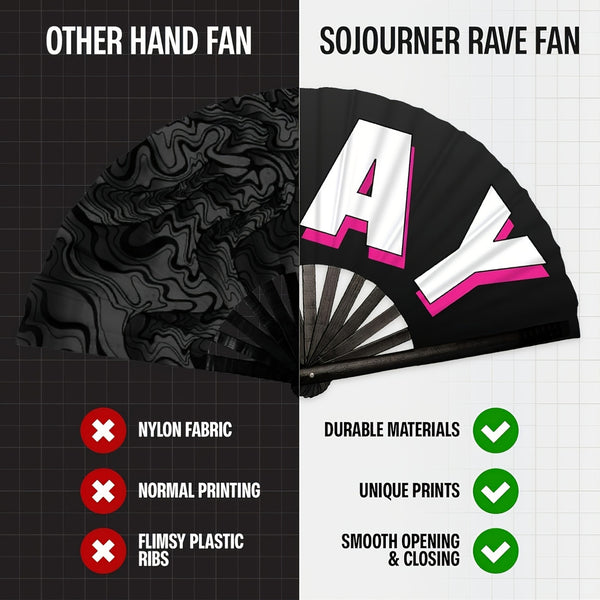 SoJourner Bags Rave Fan - Large Folding Fan - Clack Fan Hand Fan for Raves, Halloween, Burlesque, Rainbow Outfits for Women & Festival Accessories