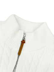 Men's Sweater, Half-high Collar Zip-up Cable Knit Sweater, with Adjustable Collar Opening, Crafted Using Classic Cable Knit Technique, Simple and Versatile, Suitable for Casual Daily Wear, Presenting a Mature and Stable Fashion Style, Ideal for