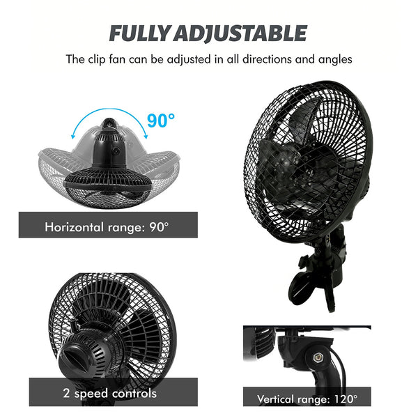 Mini Fan for Grow Tents & Hydroponics, 90° Rotation, Clamp Fan with EC Motor, 2 Speed Levels, Quiet Operation