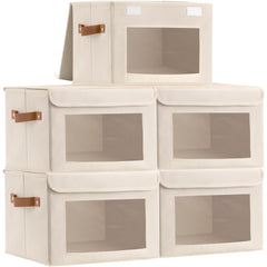 5 Packs Foldable Storage Bins with Lids 39*25*25cm Cube Organizer Baskets with Clear View Window & Handles, Fabric Storage Cubes for Closet, Shelf & Home Organization