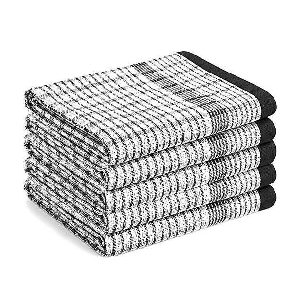 Checked Tea Towels Dish Cloths Pack of 5 Cotton Towels Quick Dry Large Size 50x75cm