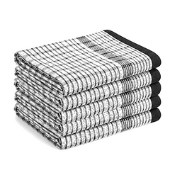 Checked Tea Towels Dish Cloths Pack of 5 Cotton Towels Quick Dry Large Size 50x75cm