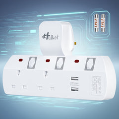 Hulker 3-Way UK Plug Switched Socket with 2 USB | Multi Plug Extension, Wall Plug Adapter, Turn 1 into 3, Surge Protection Power Extension Adapter, British Specification Plug, Operating Voltage 110V/220V