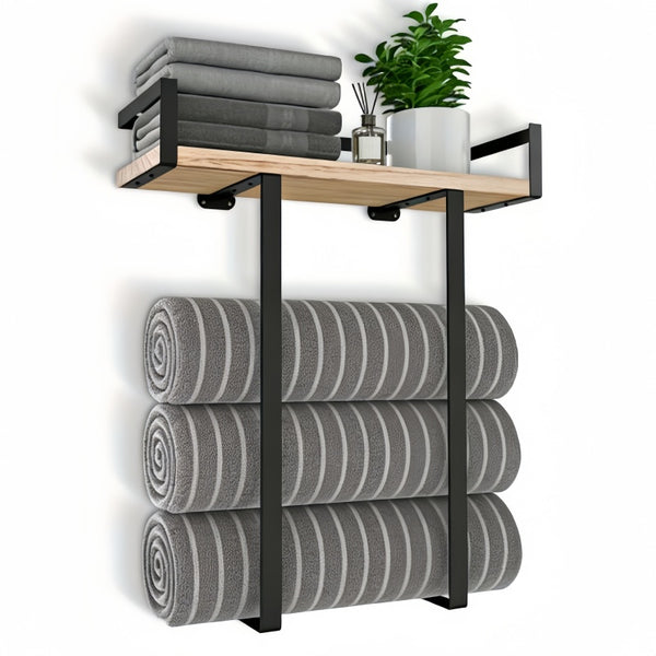 Wall-Mounted Towel Rack - Metal Towel Holder for Bathroom | Iron Shelf for Folding Large Towels, Contemporary Style, Suitable for Small Bathrooms or RV Camping