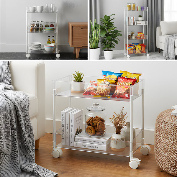 2/3/4-Tier Transparent Storage Cart - Multi-Functional Rolling Organizer with Wheels | for Bathroom, Kitchen, Laundry Room | Snack & Toiletries Holder (Easy Assembly)