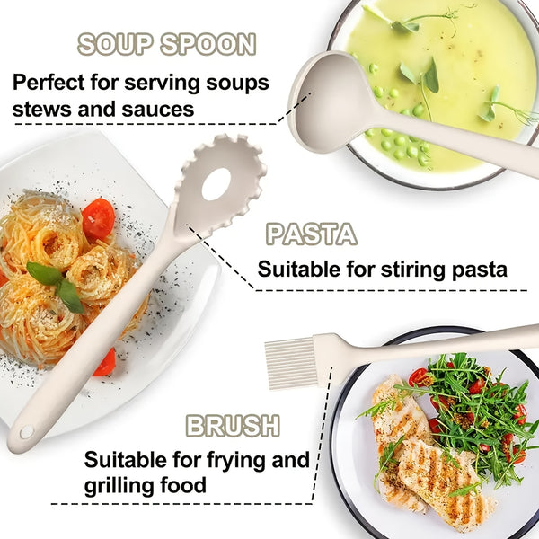 Kitchen Utensils Set Silicone & Stainless Steel Cooking Nonstick Spatula Tools