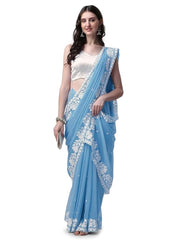 Estationeryhouse Women's Georgette Embroidery Border Work Designer Saree with Blouse Piece