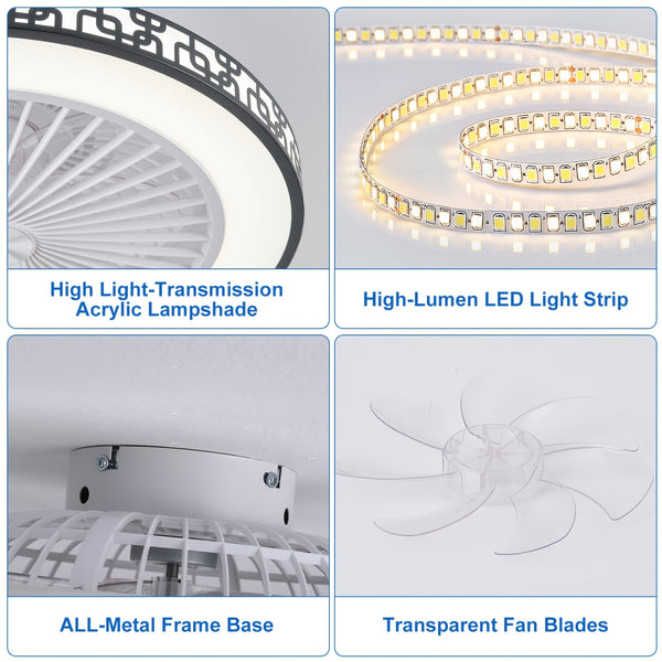 Silent Ceiling Fan with Light And Remote Control 6 Speeds And Wind Reversible Dimmable LED Ceiling Fan Light with Remote Control for Living Room Bedroom Dining Room