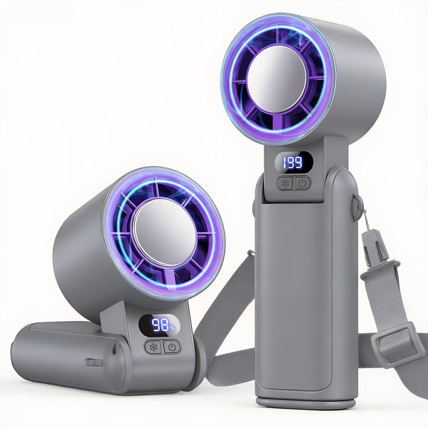 4-In-1 Portable Handheld Fan, Rechargeable Silent Cooling Fan, 199 Speeds with HD Display & Clip, USB-C Fast Charging for Summer, Office, Travel & Commuting, Black, White, Gray Purple
