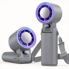 4-In-1 Portable Handheld Fan, Rechargeable Silent Cooling Fan, 199 Speeds with HD Display & Clip, USB-C Fast Charging for Summer, Office, Travel & Commuting, Black, White, Gray Purple