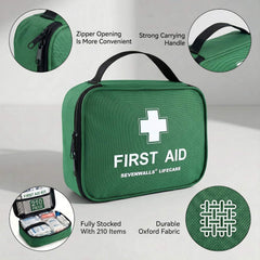 220pcs Premium First Aid Kit Bag - Includes Cold (Ice) Packs, Burn Gel, Eyecare, Emergency Blanket, Plasters and Bandages for Home, Office, Car, Caravan, Workplace, Travel, Holidays and Sports