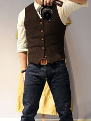 Men'S Vest Wool Blend Herringbone Vintage Men'S Fashion Vest, Groom Best Man Formal Wedding Party Casual Vest