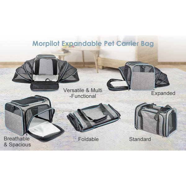 Expandable Soft Cat Carrier Bag – Airline Approved Pet Travel Bag with Mesh Windows, Shoulder Strap & Foldable Design for Cats and Small Dogs – Portable Pet Carrier for Airplane, Car, Vet & Home Use (Grey)
