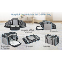 Expandable Soft Cat Carrier Bag – Airline Approved Pet Travel Bag with Mesh Windows, Shoulder Strap & Foldable Design for Cats and Small Dogs – Portable Pet Carrier for Airplane, Car, Vet & Home Use (Grey)