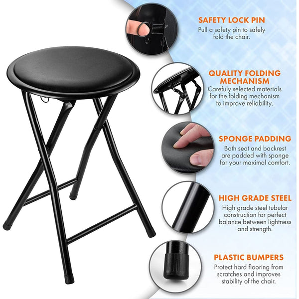 Standard Folding Stool – Durable & Compact Seating Solution Foldable Lightweight Portable - Available in Black or White