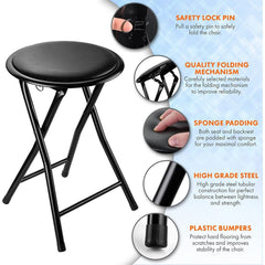 Standard Folding Stool – Durable & Compact Seating Solution Foldable Lightweight Portable - Available in Black or White