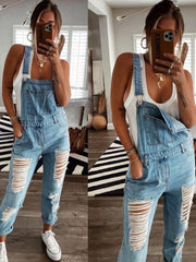 2025 New Style Denim Trouser with Hole Design And One-Piece Style with Back Belts And Short Legs