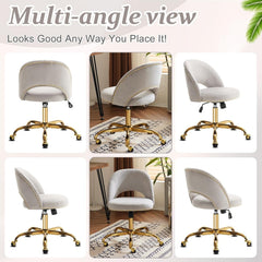 Office Chair Velvet Fabric Swivel Computer Desk Chair Comfy Armless Vanity Task Chair With Adjustable Height, Ergonomic Chair for Home Bedroom (Delicate Lilac)
