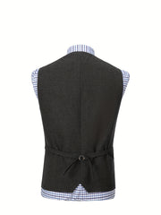 Men'S Vest Wool Blend Herringbone Vintage Men'S Fashion Vest, Groom Best Man Formal Wedding Party Casual Vest