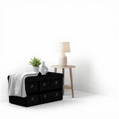 Terra 6 Drawer Folding Ottoman Storage Bench, Ribbed Faux Fur Rectangular Storage Box with Lid, Soft Upholstered Footstool for Bedroom, Hallway & Living Room, Clothes, Toy & Blanket Storage