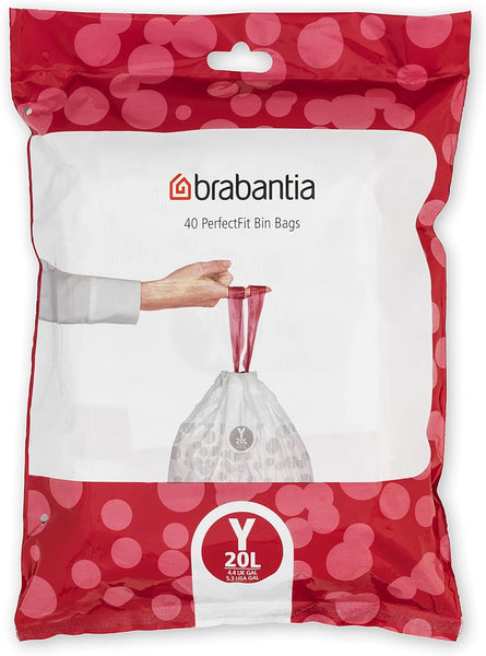 Brabantia Perfectfit Bin Liners (Size G/23-30 Litre) Thick Plastic Trash Bags with Tie Tape Drawstring Handles (40 Bags)