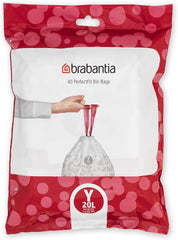 Brabantia Perfectfit Bin Liners (Size G/23-30 Litre) Thick Plastic Trash Bags with Tie Tape Drawstring Handles (40 Bags)