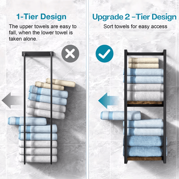 French Country Style Wall-Mounted Storage Rack | Metal Towel and Bathroom Organizer with Multiple Shelves, Ideal for Living Rooms, Bathrooms, Hotels, and Homestays, Carbon Steel, Art Deco Style, No Required