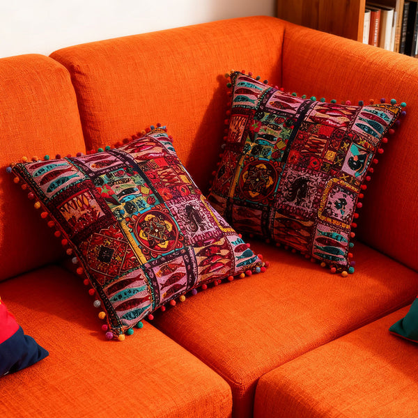 18x18 Inch Reversible Turkish Pattern Pillows (Set of 2 with Inserts) - Romantic Turkey Boho Floral Double Sided Design, Premium Polyester Cover & Fill, Decorative Accent Pillows for Sofa, Chair, Bedroom