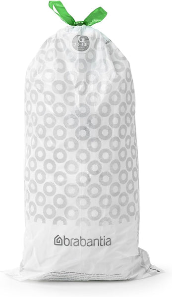 Brabantia Perfectfit Bin Liners (Size G/23-30 Litre) Thick Plastic Trash Bags with Tie Tape Drawstring Handles (40 Bags)