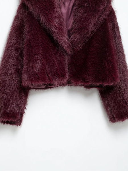 PEACHYZL Women'S Elegant Faux Fur Coat - Thickened Winter Jacket with Plush Lining, Loose Fit Long Sleeve Coat for Fall/Winter, BrownRed/
