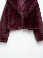 PEACHYZL Women'S Elegant Faux Fur Coat - Thickened Winter Jacket with Plush Lining, Loose Fit Long Sleeve Coat for Fall/Winter, BrownRed/