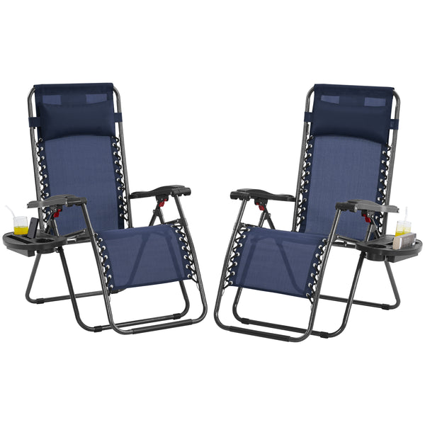 Costoffs 2PCS Zero Gravity Chair Foldable Patio Chair Outdoor, 65cm/72cm Lounge Camping Chair with Unfixed Padded Pillow/Armrest/Footrest, Black/Beige/Grey/Navy Blue for Outdoor Use Only