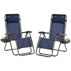 Costoffs 2PCS Zero Gravity Chair Foldable Patio Chair Outdoor, 65cm/72cm Lounge Camping Chair with Unfixed Padded Pillow/Armrest/Footrest, Black/Beige/Grey/Navy Blue for Outdoor Use Only