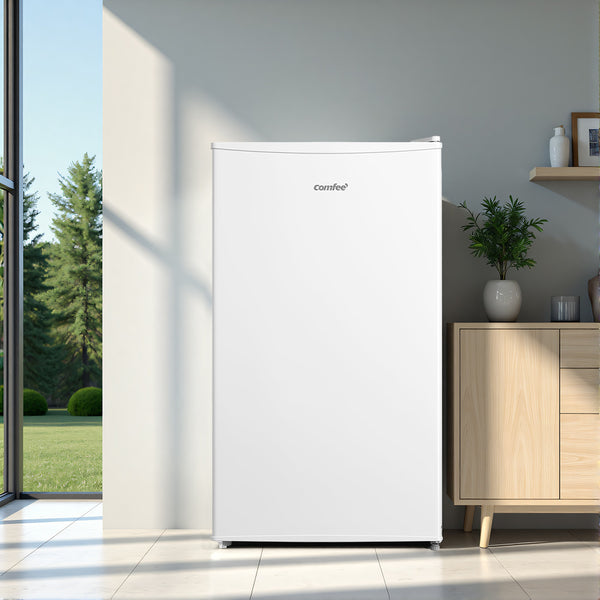 COMFEE' 60 Litre Freestanding Under Counter Freezer with 4-Star Freezer Drawer - Reversible Door & Precision Thermostat Control - Ideal Compact Storage for Small Kitchens (Energy E, White)