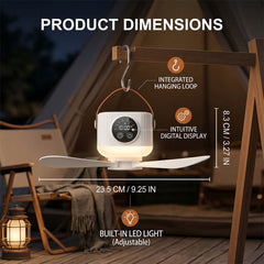 7200mAh Rechargeable Camping Fan with LED Light, USB Ceiling Tent Fan with 4 Speeds, Remote Control, Timer, Detachable Blades, Portable Outdoor Car Camping Fan