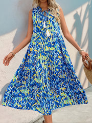 Spring/Summer Vacation Women'S Sleeveless Bohemian Style Fringed Tie-Up Printed Dress