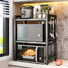 2/3 Layer Expandable Kitchen Microwave Stand with 6 Hooks, Designed for Efficient Utensil Organization, Adjustable Width Fits Most Microwaves, Promoting Orderliness And Ease In The Kitchen Festival Gifts