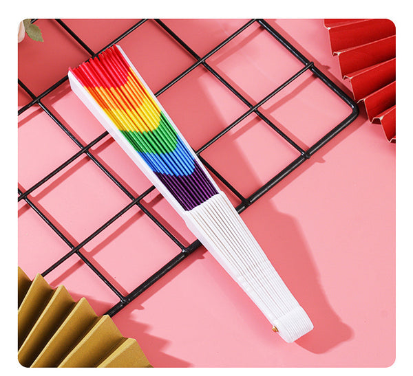 Rainbow Folding Fan, Plastic Fan, Bone Dance Fan, Photography Prop, Craft Gift Fan, Fabric Fan
